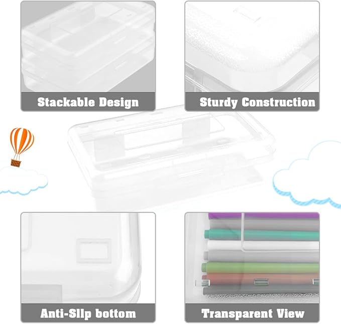 Pencil Box, Large Capacity Pencil Case,1 Pack Plastic Pencil Case Boxes, Clear Crayon Box with Snap-tight Lid Stackable Design, Hard Pencil Case,Supply Boxes for Office Supplies, White