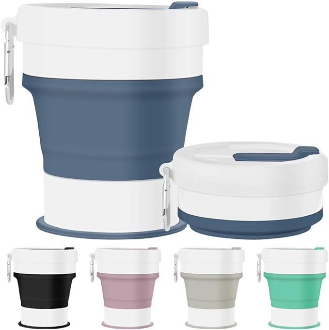 Silicone Collapsible Cup, Travel Coffee Cups, Foldable Camping Cup with Lid, 18 oz