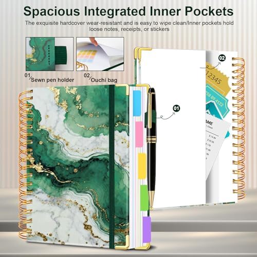 Spiral Journal Notebooks for Work, 300 Pages 5 Subject Notebook College Ruled with Dividers & Tabs, A4 Notebook Journal for Women Students Note-Taking and Organizer (Teal Luxe Marble)