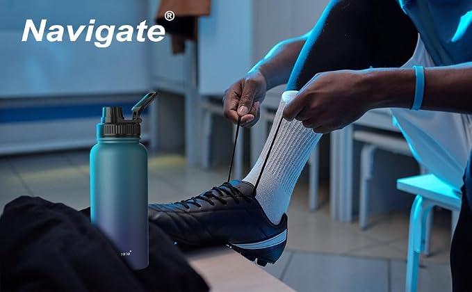 Navigate 32oz Insulated Water Bottle for Sports, Keep Cold 24H | 2-in-1 Spout and Handle Lids, Double Leak-Proof, 18/8 Stainless Steel, BPA-Free, Wide Mouth for Hiking,Blue Gradient