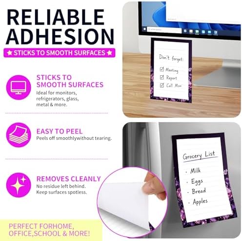 Lined Sticky Notes 4x6 in, 2 Pack Large Cute Notepads with Lines Self-Stick Note Pad, Funny Memo Pads Strong Adhesive for Office, Home Purple Glitter Diamond