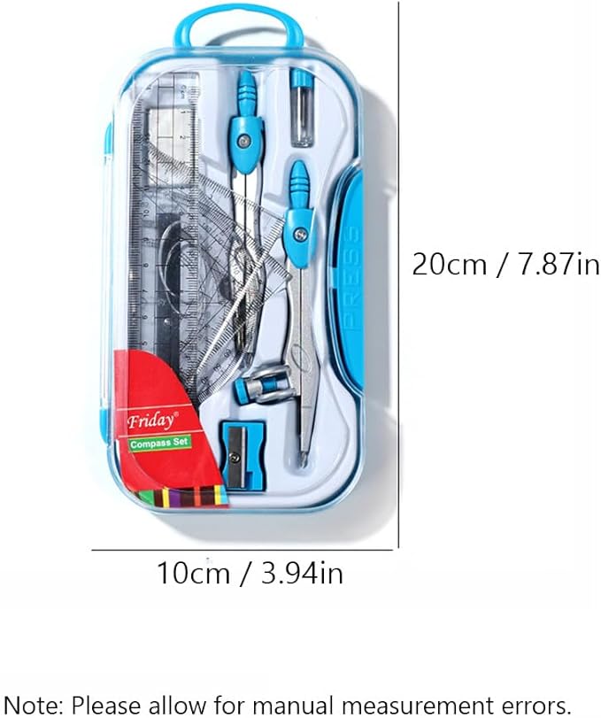 10Pcs Geometry Set, Math Geometry Kit with Metal Compass, Protractor, Ruler, Eraser & Pencil Sharpener, Drawing Tools for Engineering, Drafting (Green)