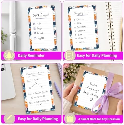Lined Sticky Notes 4x6 in, 2 Pack Large Cute Notepads with Lines Self-Stick Note Pad, Funny Memo Pads Strong Adhesive for Office, Home Cute Colorful Cats