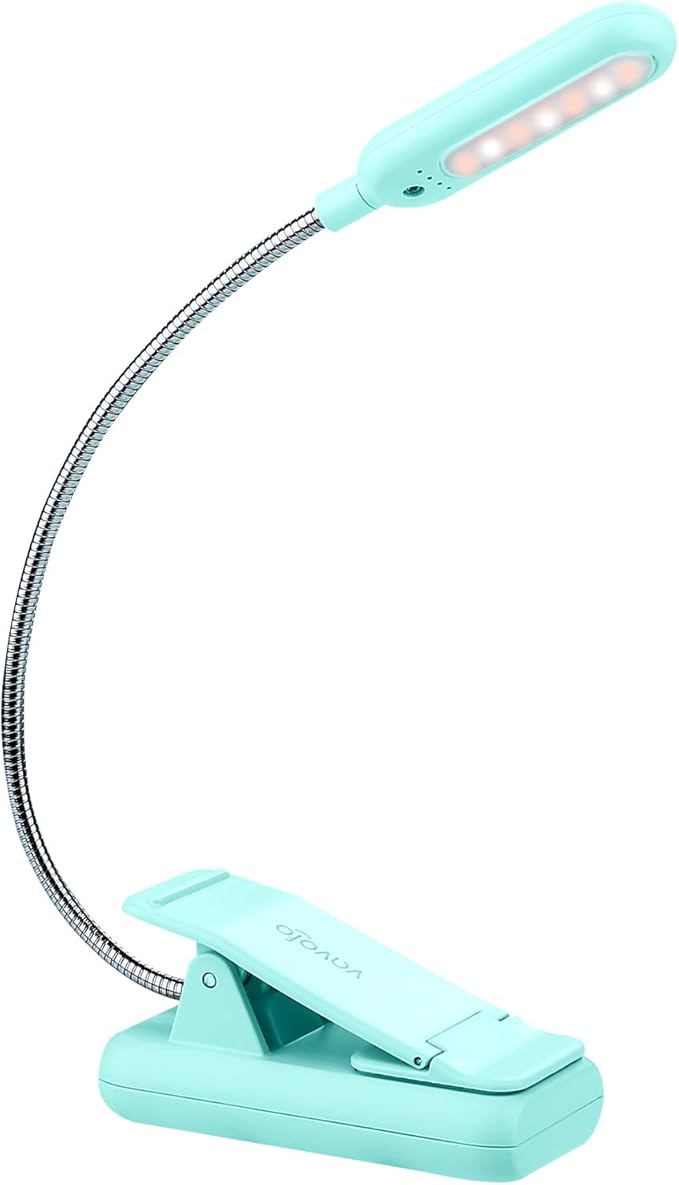 VAVOFO Rechargeable Book Light, Blue Light Blocking, Amber 1600K Clip On Reading Light, Eye Care 7 LEDs Kids Book Light for Reading in Bed with Power Indicator for Bookworms (Green)
