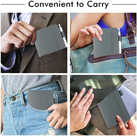 feela 3 Pack Pocket Notebook Journals with 3 Black Pens, A6 Mini Cute Small Journal Notebook Bulk Hardcover College Ruled Notepad with Pen Holder for Office School Supplies, 3.5”x 5.5”, Gray