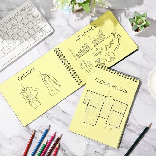 Engrowtic 1 Pack Graph Paper Spiral Notebook A5,Black(Internal Yellow)