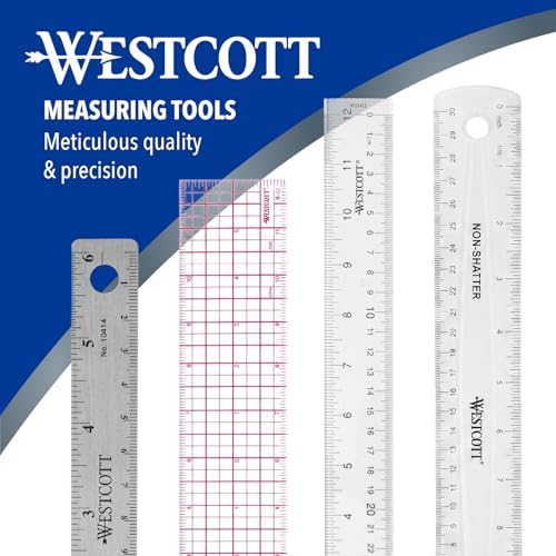 Westcott Shatterproof Ruler, Design with Easy-to-Read Markings, Back-to-Classroom, 12-Inch