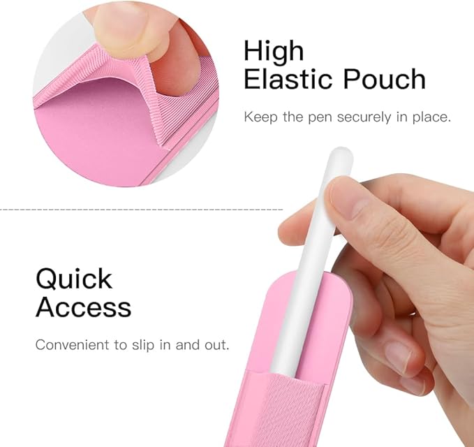 MoKo Pencil Holder Sticker Fit Apple Pencil Pro/ (USB-C)/ 1st/ 2nd Generation, Elastic Pencil Pocket Pouch Adhesive Sleeve Attached to iPad Case for Stylus Pens, 2 Pieces Flowers Pink
