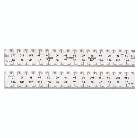 Starrett Spring Tempered Steel Rule with Satin Chrome Finish and Millimeter Graduation - 150mm Length, 35E Graduation Type, 1.2mm Thickness, 19mm Width - C635E-150