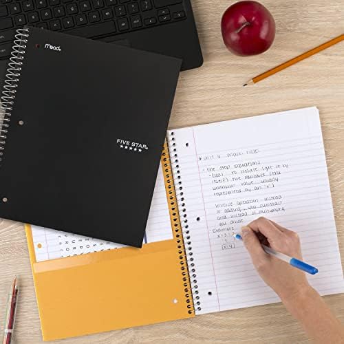 Five Star Spiral Notebook + Study App,5 Subject,College Ruled Paper,8-1/2" x 11",200 Sheets,Fights Ink Bleed,Water Resistant Cover,Black (72081),(Pack of 6)