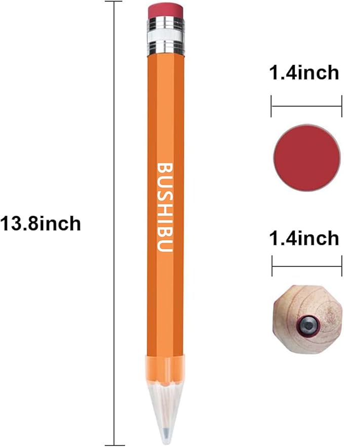 Wooden Jumbo Pencils for Prop/Gifts/Decor - 14 Inch Funny Big Novelty Pencil with Cap(Orange Red) for Schools and Homes