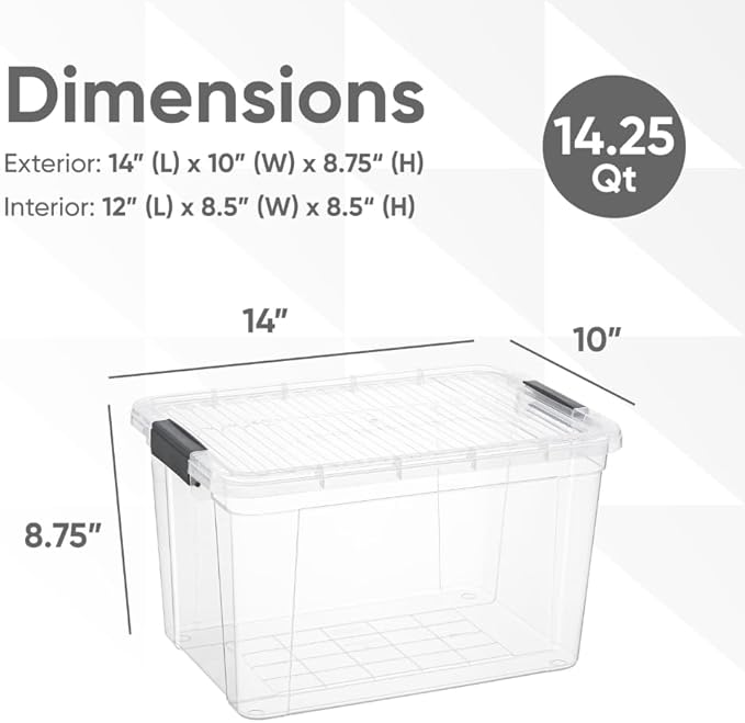 Superio Clear Storage Boxes with Lids, 14.25 Quart Plastic Container Bins for Organizing, Stackable Crates, BPA Free, Non Toxic, Odor Free, Organizers for Home, Office and Dorm, 5 Pack