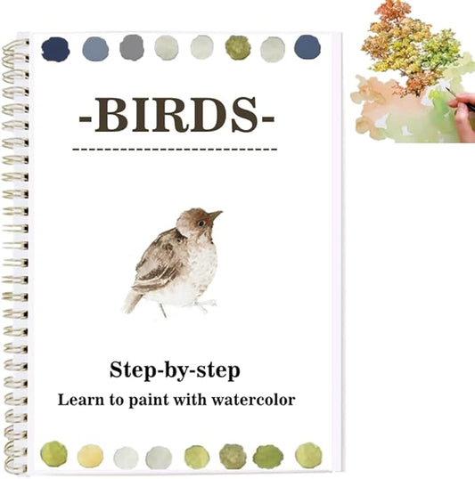 Watercolor Workbooks Coloring Book Easy Nature Scenes Beginner Friendly Watercolor Painting Set Art Crafts Painting Kit for Creative Exploration Gift for Adults Beginners (Birds, Without Palette)