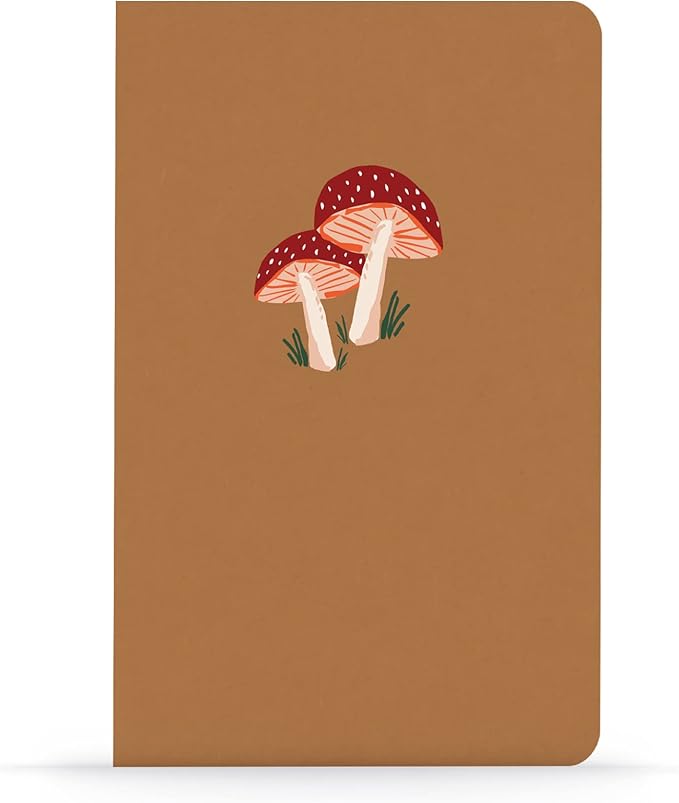DENIK - Golden Mushrooms - 8.25" x 5.25" Aesthetic Layflat Notebook - 144 Lined Pages - Durable Binding and Design - Water-Resistent Soft Touch Cover - Made With Recycled Paper