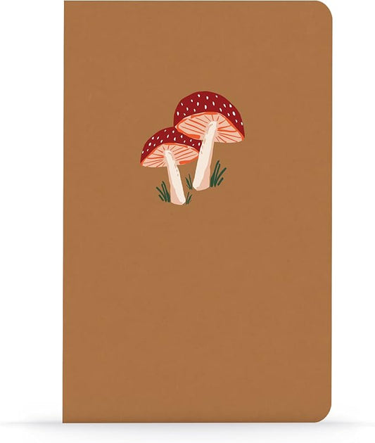 DENIK - Golden Mushrooms - 8.25" x 5.25" Aesthetic Layflat Notebook - 144 Lined Pages - Durable Binding and Design - Water-Resistent Soft Touch Cover - Made With Recycled Paper