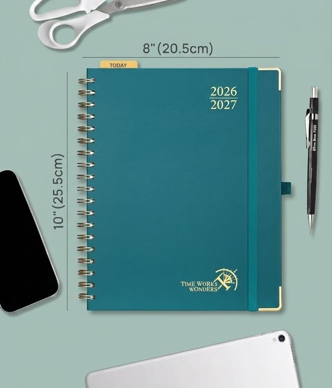 POPRUN 2026-2027 Monthly Planner, 18 Month Calendar (July 2026-Dec 2027), 7.5" x 9.5" B5 Spiral Hardcover Organizer with Dotted Note Pages, Professional Appointment Book for Business Office, Students & Teachers - Pacific Green