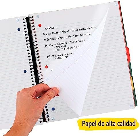 Five Star Advance Spiral Notebook + Study App, 5 Subject, College Ruled Paper, 8-1/2" x 11", 200 Sheets, Spiral Guard, Movable Tabbed Dividers, Seaglass Green (73148)