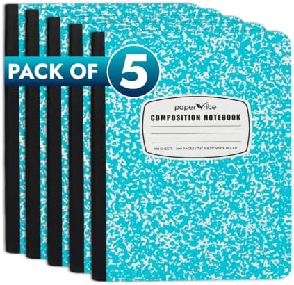 Paper Rite Assorted Marble Composition Notebook Wide Ruled (9.75x7.5 in), 100 Sheets | 200 Pages | For School, Office, Students, Teachers (5, Blue)