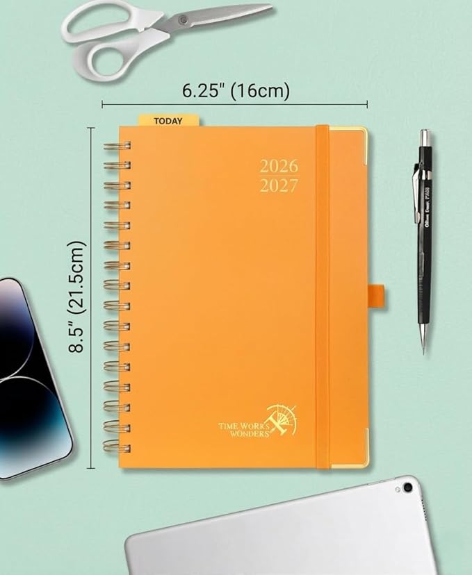 POPRUN 2026-2027 Monthly Planner, 18 Month Calendar (July 2026-Dec 2027), 6.25" x 8.5" A5 Spiral Hardcover Organizer with Dotted Note Pages, Professional Appointment Book for Business Office, Students & Teachers - Orange