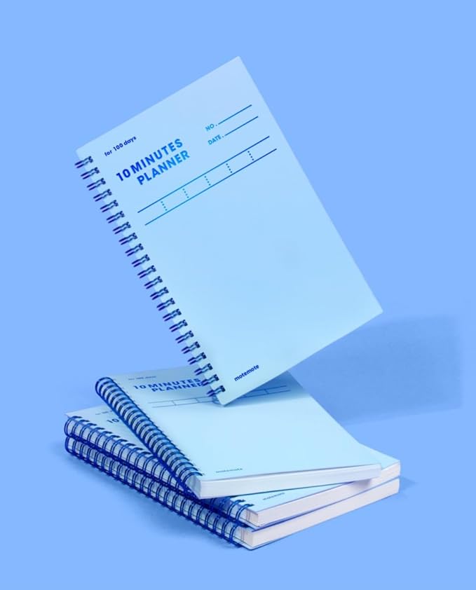 MOTEMOTE 10-Minute Planner 100 DAYS – Study Planner, Time-Blocking Productivity Journal, Spiral-Bound, Color Chip Edition (Serenity)