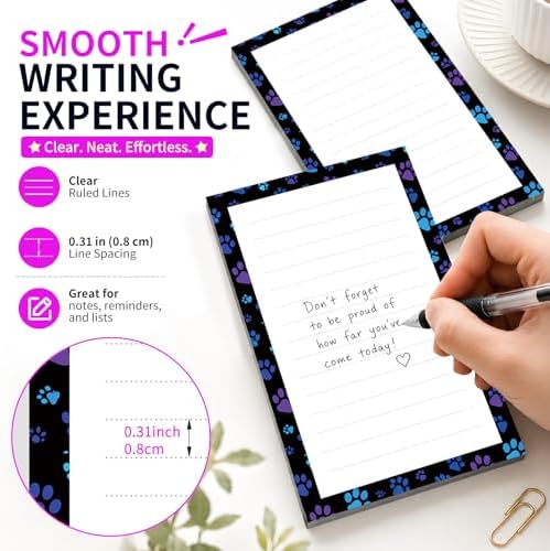 Lined Sticky Notes 4x6 in, 2 Pack Large Cute Notepads with Lines Self-Stick Note Pad, Funny Memo Pads Strong Adhesive for Office, Home Black Purple Dog Paws