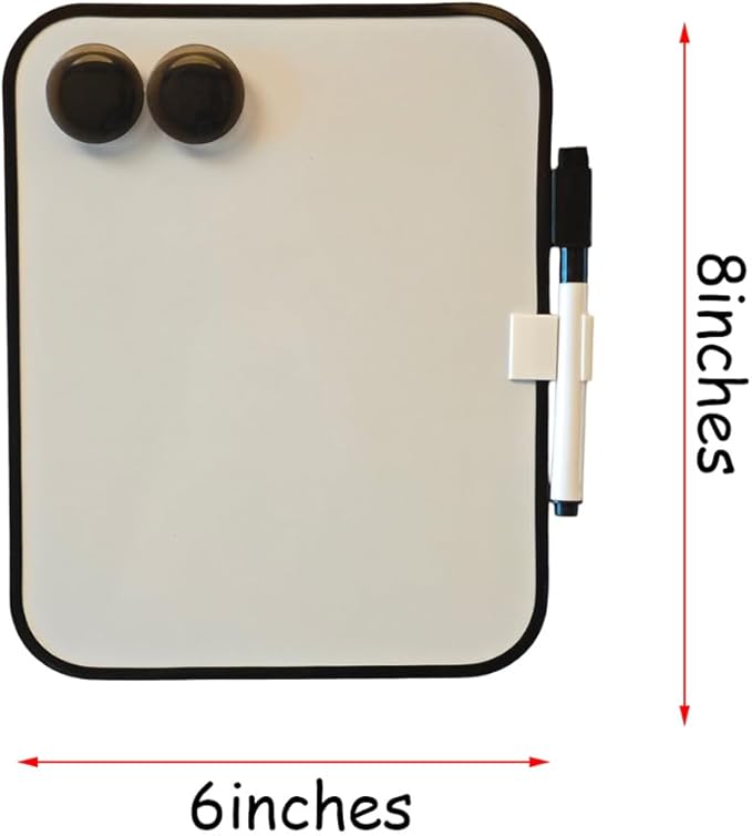 Magnetic Dry Erase Board, 6" X 8" White Board for Kids, Students, Fridge, Locker, Small White Board with Erasable Markers and 2 Magnets（Black）