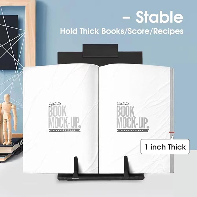 OSPNIEEK 2 Pack Desktop Document Holder Stand with 7 Adjustable Position, Black Metal File Organizer Copyholder for Typing Speech Reading A4 Letter Music Book Tablet Office, with Paper Clip Line Guide