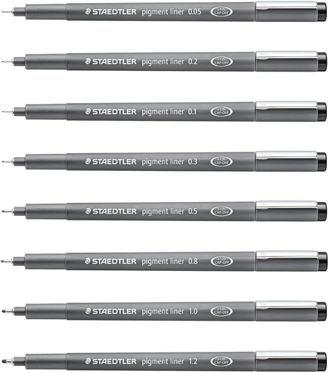 STAEDTLER Pigment Liner 10-Pack (10 sets of 8 pcs), Black, 8 Pens, Assorted Line Widths, 0.05mm, 0.1mm, 0.2mm, 0.3mm, 0.5mm, 0.8mm, 1.0mm, 1.2mm, 80 Count