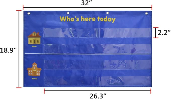 Attendance & Behavior Pocket Chart for Classroom – Heavy-Duty 420D Nylon with 36 Dry Erase Name Cards (1000+ Wipes) – Teacher’s Time-Saving Tool for Preschool, Homeschool & Daycare, Blue…