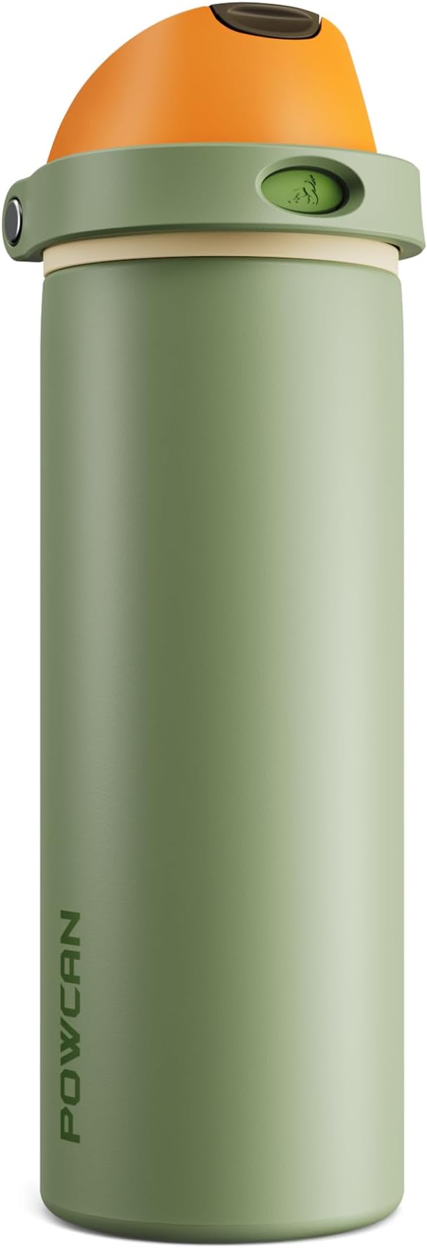 POWCAN 24 oz Metal Sports Water Bottle: 2-in-1 Push-Button Spout & Quick-Flip Straw, Leakproof, Cold 24 Hrs, Fits Car Cup Holder, Insulated Bottle for Hiking, Camping, School, Travel Gift (Olive Cool)