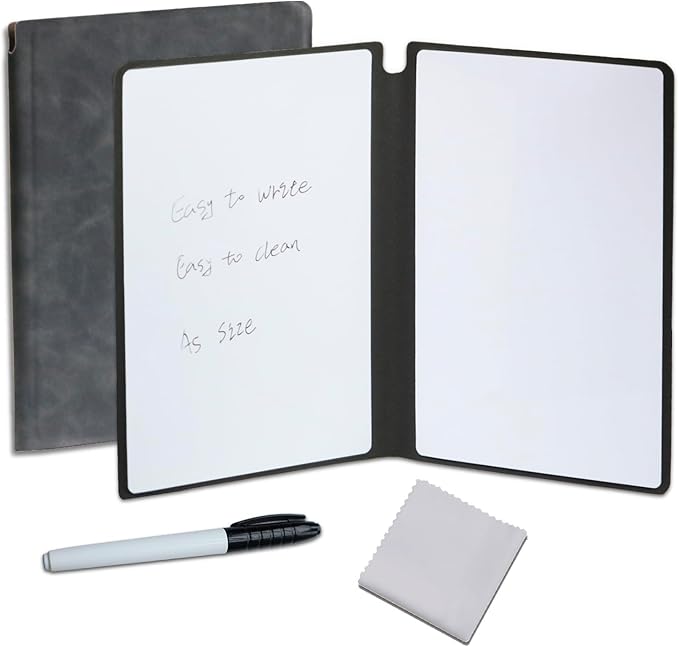 Portable Small Dry Erase Board Whiteboard Notebook Handheld, Reusable White Board Dry Erase Notebook for Desk, At Home Office Study Essentials-9.5" x 6.6" (Black)