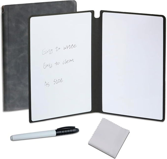 Portable Small Dry Erase Board Whiteboard Notebook Handheld, Reusable White Board Dry Erase Notebook for Desk, At Home Office Study Essentials-9.5" x 6.6" (Black)
