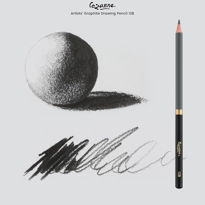 Cezanne Graphite Drawing Pencils Set - 12B, Set of 12 Break-Resistant Graphite Lead, Easy-to-Sharpen Sketch Pencils, Master Artist Quality Graphite Pencils for Technical and Artistic Drawing