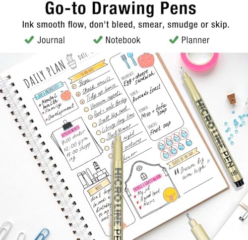 KERIFI 05 Micro Fineliner Drawing Art Pens: 12 Colors 0.45mm Multiliner Fine Liner Pens, Fine Point No Bleed Waterproof Archival Ink Pen Set for Bible Journal Watercolor Zentangle Kit Stuff Supplies