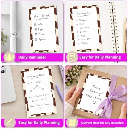 Lined Sticky Notes 4x6 in, 2 Pack Large Cute Notepads with Lines Self-Stick Note Pad, Funny Memo Pads Strong Adhesive for Office, Home Green Curve Plaid