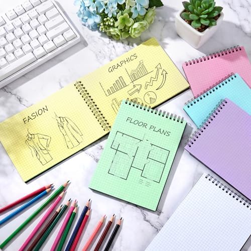 Engrowtic 6 Pack Graph Paper Spiral Notebook A5,Black(internal Mixed)