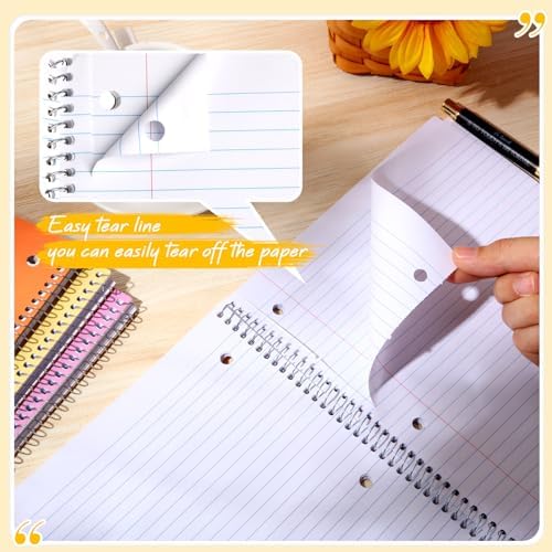 Teling 8 Pcs 1 Subject Spiral Notebook for Work College Ruled 8 x 10 1/2 Inch Spiral Journal Notebook 3 Hole Punched Paper Tear Line 70 Sheets Office School Study Supplies(Cute Color,8 Pcs)