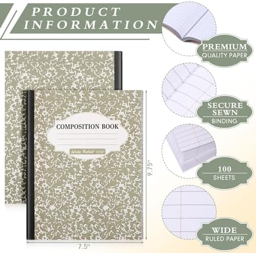 Colarr Wide Ruled Composition Notebook 9.75x7.5 Inch, Dark Color, 24 Pack