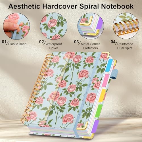 Spiral Journal Notebooks for Work, 300 Pages 5 Subject Notebook College Ruled with Dividers & Tabs, A4 Notebook Journal for Women Students Note-Taking and Organizer (Blushing Rose)