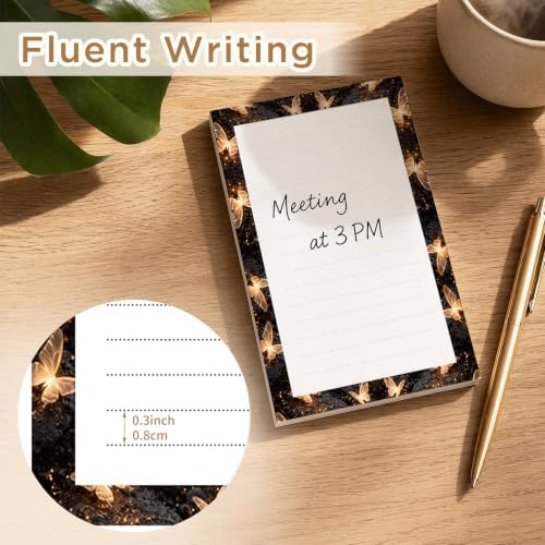 Lined Sticky Notes 4x6 in, 2 Pack Large Cute Notepads with Lines, Bright Post Memo Note Pads Big Rectangular Sticky Notes for Office Gold Butterfly