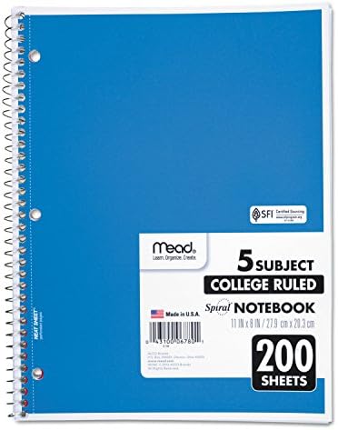 Mead Spiral Notebook, College Ruled Paper, 11" x 8", 200 Sheets, Assorted Colors, 1 Count (06780)