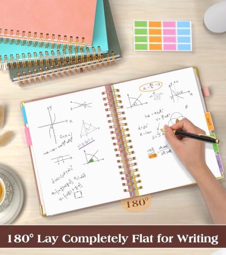 5 Subject Blank Notebook with Removable Dividers Tabs, 300 Pages Hardcover Leather Sketch Book Spiral Journal, 8"x10" B5 Large Sketchbook Notebooks for Women Men Work School Sketching Drawing, Pink