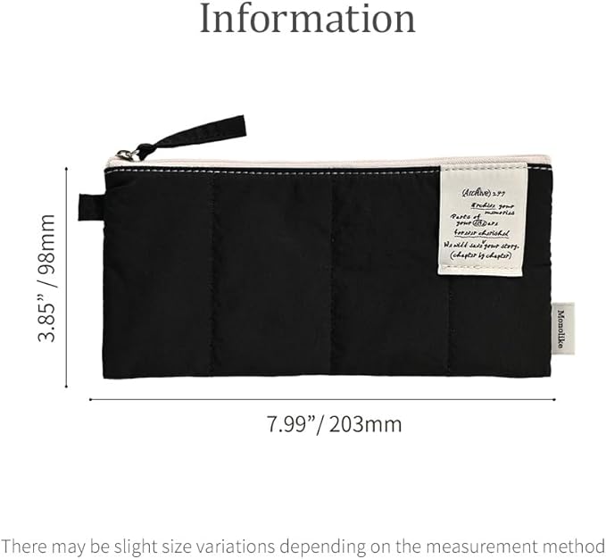 Monolike Archive247 Cushion Pencil Case, 07. Black - Pencil Pouch, Portable Pencil Bag, Pencil Case, Office Pouch case, Cushion, Soft, Vintage