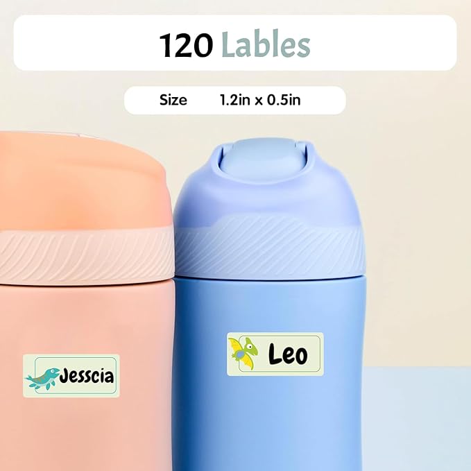 120 Personalized Name Labels for Daycare, Custom Waterproof Name Stickers for Kids Clothing Tags, Baby Water Bottles, Lunch Boxes and School Supplies