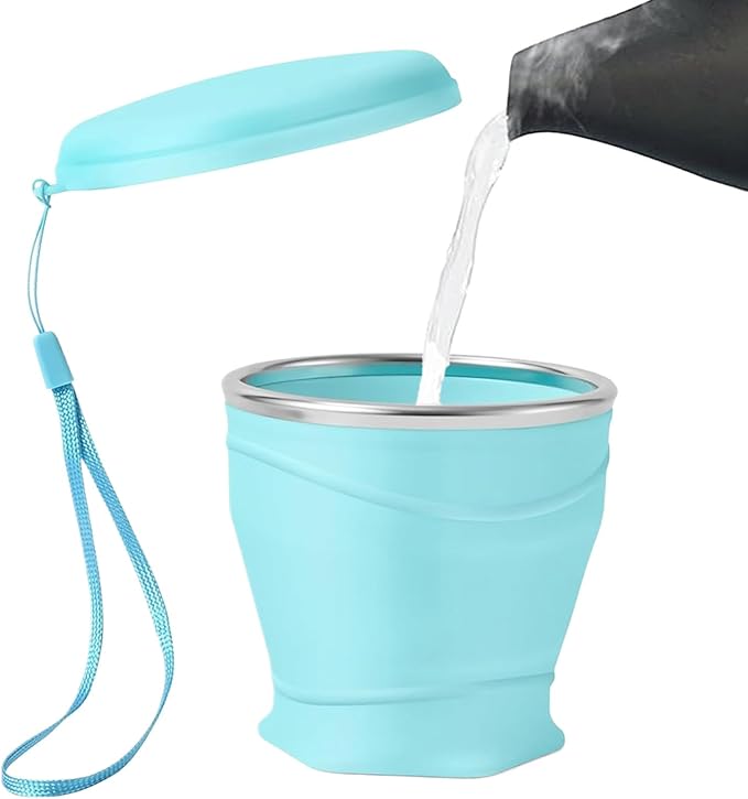 Foldable Cup with Lid | Silicone Portable Drinking Cups,Water Bottle for School | for Camping Backpacking Outdoors Travel Women Men Kids Family