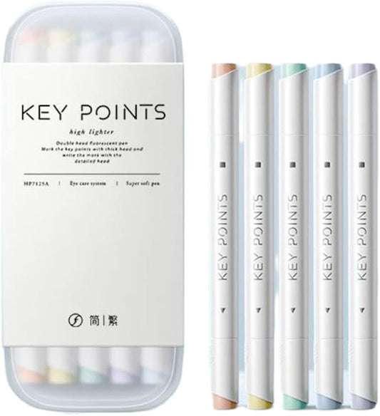 Dual-Tip Highlighters, Free Pencil Case, Chisel Tip & Fineliner Tip, No Bleed Up, Pestal Quick-Drying Highlighter (Morandi2)