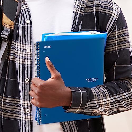 Five Star Spiral Notebook + Study App, 5 Subject, College Ruled Paper, 8-1/2" x 11", Fights Ink Bleed, Water Resistant Cover, Pacific Blue (73635), 200 Sheets (Pack of 2)