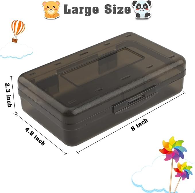 Pencil Box, Large Capacity Clear Pencil Case, 1 Pack Hard Pencil Case, Crayon Box with Snap-tight Lid Stackable Design, Plastic Storage Box for Office Supplies, Black