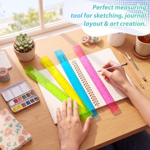 Eboot 50 Pack 12 in Clear Plastic Rulers Bulk for Classroom, School, Colorful