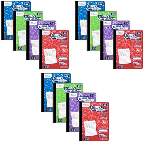 Mead Primary Composition Book, Primary Ruled Journal, Grades K-2, 7-1/2" x 9-3/4", 100 Sheets per Comp Book, Assorted Colors (610053-ECM) (Pack of 12)